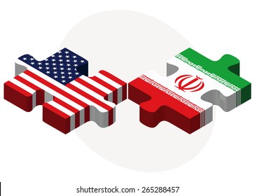 Vector Image - USA and Iran Flags in puzzle  isolated on white background 