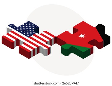 Vector Image - USA and Jordan Flags in puzzle  isolated on white background 