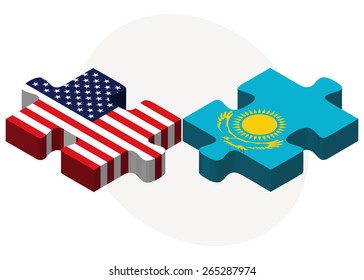 Vector Image - USA and Kazakhstan Flags in puzzle  isolated on white background 