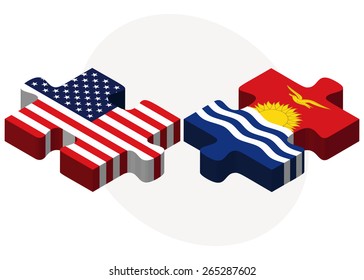 Vector Image - USA and Kiribati Flags in puzzle  isolated on white background 