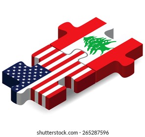 Vector Image - USA and Lebanon Flags in puzzle  isolated on white background 