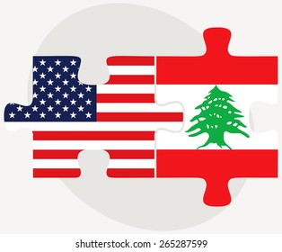 Vector Image - USA and Lebanon Flags in puzzle  isolated on white background 