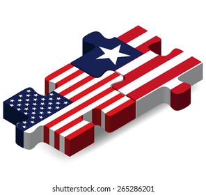 Vector Image - USA and Liberia Flags in puzzle  isolated on white background 