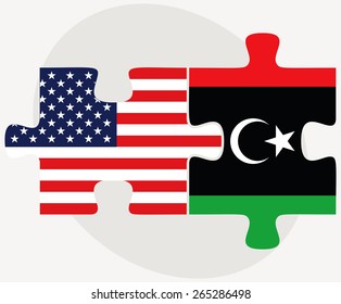 Vector Image - USA and Libya Flags in puzzle  isolated on white background 