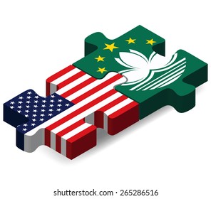 Vector Image - USA and Macau SAR China Flags in puzzle  isolated on white background 