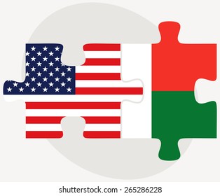 Vector Image - USA and Madagascar Flags in puzzle  isolated on white background 