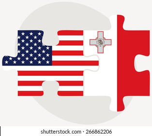 Vector Image - USA and Malta Flags in puzzle isolated on white background

