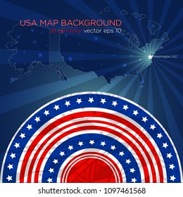 Vector image of USA map background with all territories. 