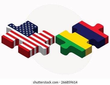 Vector Image - USA and Mauritius Flags in puzzle isolated on white background
