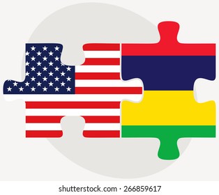 Vector Image - USA and Mauritius Flags in puzzle isolated on white background