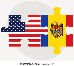 Vector Image - USA and Moldova Flags in puzzle isolated on white background
