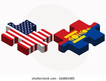 Vector Image - USA and Mongolia Flags in puzzle isolated on white background
