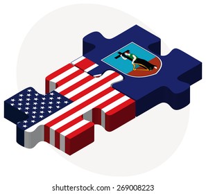 Vector Image - USA and Montserrat Flags in puzzle isolated on white background