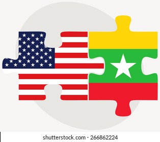Vector Image - USA and Myanmar Flags in puzzle isolated on white background
