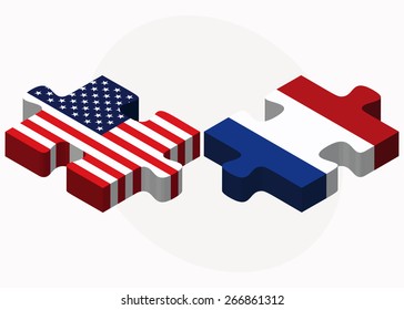 Vector Image - USA and Netherlands Flags in puzzle isolated on white background
