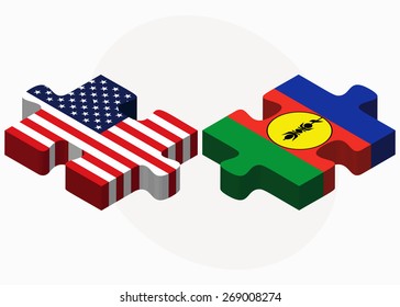 Vector Image - USA and New Caledonia Flags in puzzle isolated on white background
