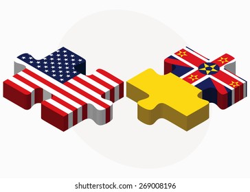 Vector Image - USA and Niue Flags in puzzle isolated on white background
