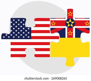 Vector Image - USA and Niue Flags in puzzle isolated on white background
