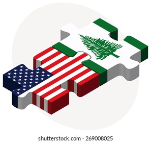 Vector Image - USA and Norfolk Island Flags in puzzle isolated on white background