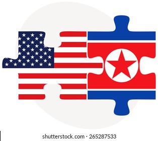 Vector Image - USA and North Korea Flags in puzzle  isolated on white background 
