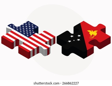 Vector Image - USA and Papua New Guinea Flags in puzzle isolated on white background
