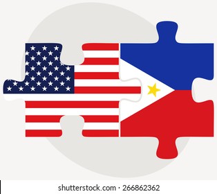 Vector Image - USA and Philippines Flags in puzzle isolated on white background
