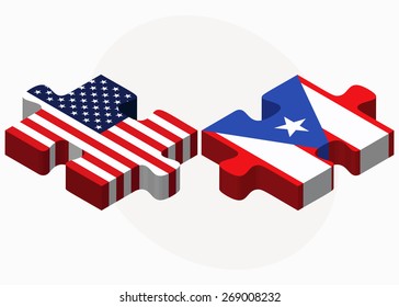 Vector Image - USA and Puerto Rico Flags in puzzle isolated on white background
