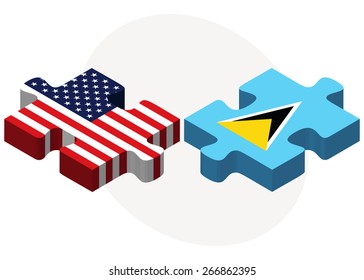 Vector Image - USA and Saint Lucia Flags in puzzle isolated on white background