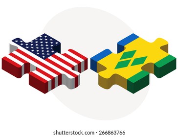 Vector Image - USA and Saint Vincent and the Grenadines Flags in puzzle isolated on white background
