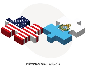 Vector Image - USA and San Marino Flags in puzzle isolated on white background
