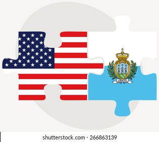 Vector Image - USA and San Marino Flags in puzzle isolated on white background