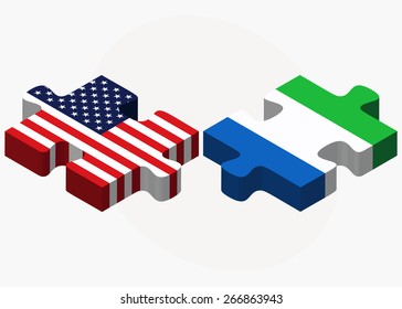 Vector Image - USA and Sierra Leone Flags in puzzle isolated on white background
