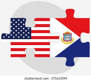 Vector Image - USA and Sint Maarten (Dutch Part) Flags in puzzle isolated on white background