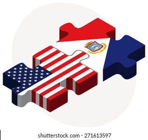 Vector Image - USA and Sint Maarten (Dutch Part) Flags in puzzle isolated on white background