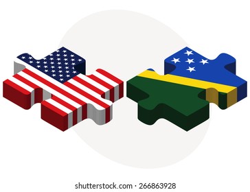 Vector Image - USA and Solomon Islands Flags in puzzle isolated on white background