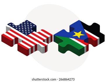 Vector Image - USA and South Sudan Flags in puzzle isolated on white background
