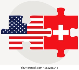 Vector Image - USA and Switzerland Flags in puzzle  isolated on white background 