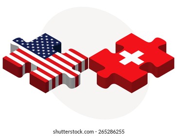 Vector Image - USA and Switzerland Flags in puzzle  isolated on white background 