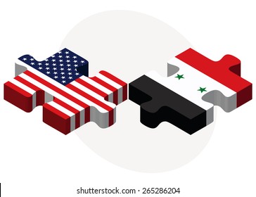 Vector Image - USA and Syria Flags in puzzle  isolated on white background 