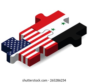 Vector Image - USA and Syria Flags in puzzle  isolated on white background 