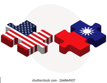 Vector Image - USA and Taiwan Flags in puzzle  isolated on white background