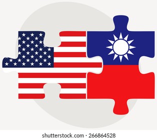 Vector Image - USA and Taiwan Flags in puzzle  isolated on white background