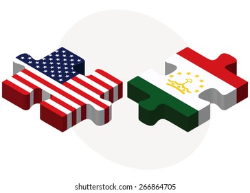 Vector Image - USA and Tajikistan Flags in puzzle  isolated on white background