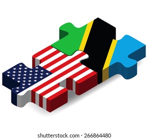 Vector Image - USA and Tanzania Flags in puzzle  isolated on white background
