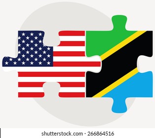 Vector Image - USA and Tanzania Flags in puzzle  isolated on white background
