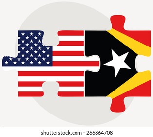 Vector Image - USA and Timor-Leste Flags in puzzle  isolated on white background
