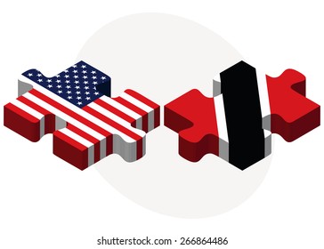 Vector Image - USA and Trinidad and Tobago Flags in puzzle  isolated on white background
