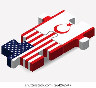 Vector Image - USA and Turkish Republic of North Cyprus  Flags in puzzle  isolated on white background 