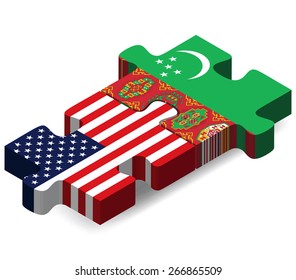 Vector Image - USA and Turkmenistan Flags in puzzle  isolated on white background