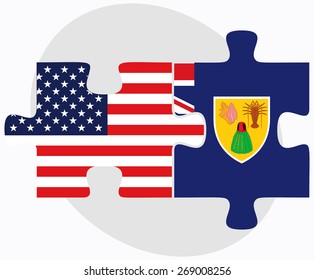 Vector Image - USA and Turks and Caicos Islands Flags in puzzle isolated on white background